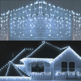 960 Cool White ICICLE LED Lights Clear Cable with 8 Effects Multifunction Auto Memory Indoor/Outdoor Christmas
