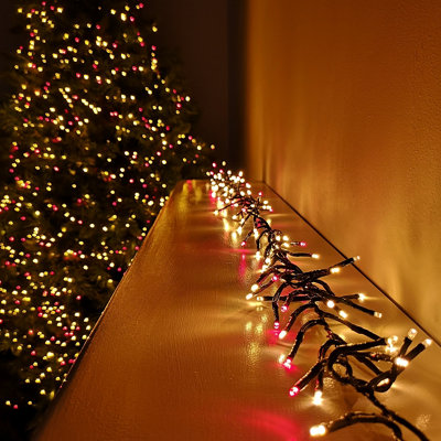 960 LED 12.4m Indoor Outdoor Multifunction Mains Operated Christmas Cluster Lights with Timer in Red