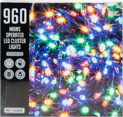 960 LED 12.5M Christmas Coloured Cluster Fairy Lights, Multi Function Price Comparisons | Compare The Build