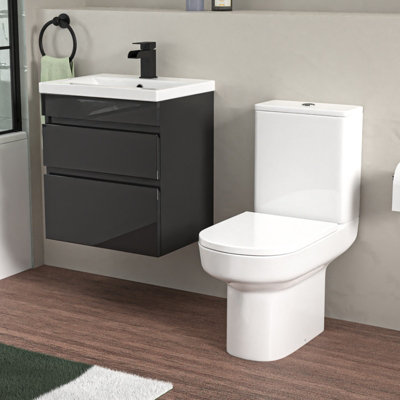 B&Q -  500mm Wall Hung Vanity In Anthracite With Basin & Toilet