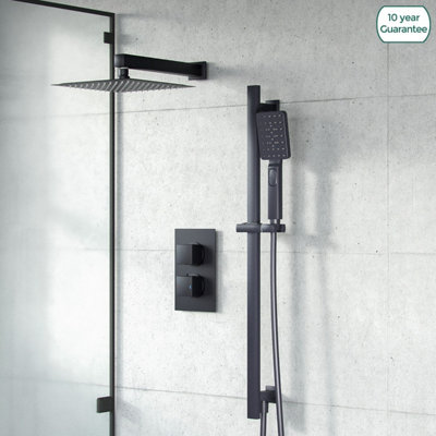 Nes Home Thermostatic Mixer Valve Shower Head Handset Slider Rail Set Matte Black Temel from B&Q