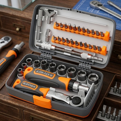  - 38 In 1 Magnetic Ratchet Screwdriver Bit And Socket Set With Case