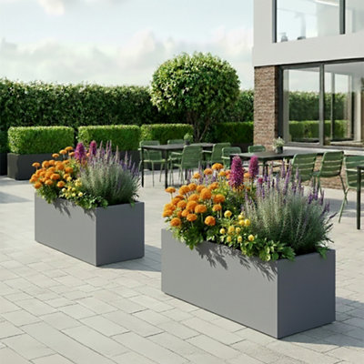 Set Of 2 Idealist™ 80Cm Large TroughGrey Reinforced Stone Rectangular PlantersOutdoor Large Plant Pots H37 L80 W37 Cm111L from B&Q