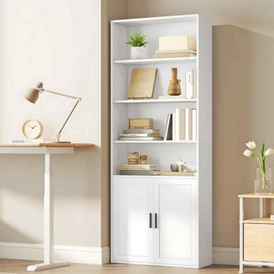 - Tall Bookcase With Double Doors6 Tier Storage Shelving Unit For Living RoomHome Office Or Dining RoomCloud White