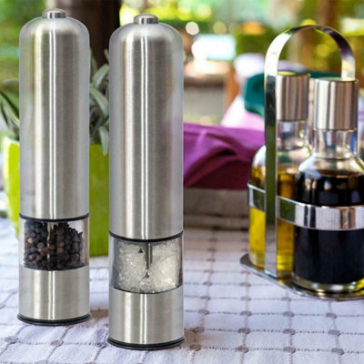 Xample Electric Salt And Pepper Mill Grinder Set Stainless Steel FinishCeramic Mechanism For Rock SaltPepperHerbsSpices from B&Q