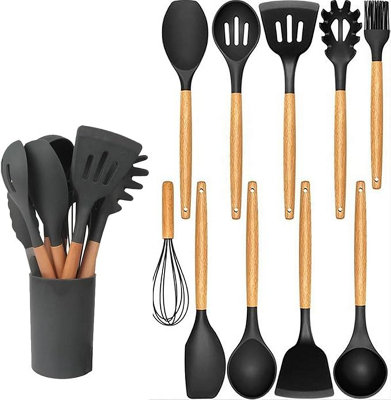 Xample Kitchen Utensil Set Non Stick 11Pcs Silicone Cooking Tools With Wooden Handles & Hooks Heat-Resistant Chef Cookware For Home from B&Q