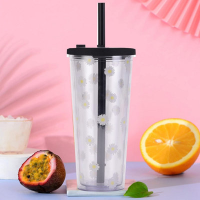 Xample Reusable Boba Cup Double Wall Insulated Smoothie Tumbler With Resealable Lid 20Oz & Wide Straw Bubble Tea Cup For Milk Tea (Black) from B&Q