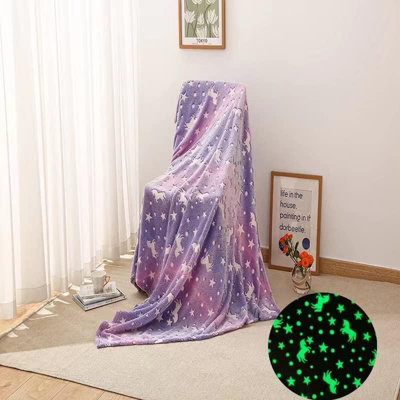 Xample Glow In The Dark Throw Blanket Soft Flannel With MoonStars & Unicorns CozyWarm & Luminous Gift For Kids & Adults (Pink) from B&Q