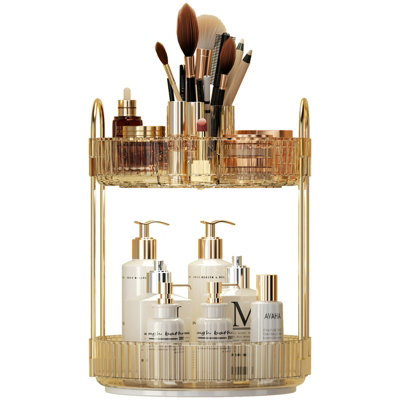 Xample Makeup Organiser Rotating2 Tier Round Skincare OrganiserCustomisableToiletries Cosmetics OrganiserGift (Champagne Gold) from B&Q