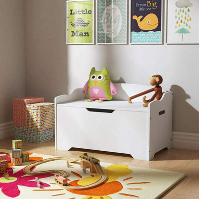 Xample Wooden Toy Organizer Storage Chest With Safety HingeWhite Bench For KidsDurable Toy Box & Sitting Bench from B&Q