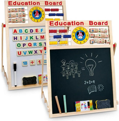 Xample Kids 6 In 1 Wooden Easel Magnetic Blackboard & Whiteboard With AbacusClockLettersNumbersChalk & Erasable Markers from B&Q