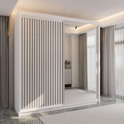Sliding Wardrobes 4 U LTD Sliding Wardrobes 4U Ronal 2&3 Sliding Door Wardrobe In 4 Colors White, Black, Grey &oak - (W)2030mm, (H)2170mm