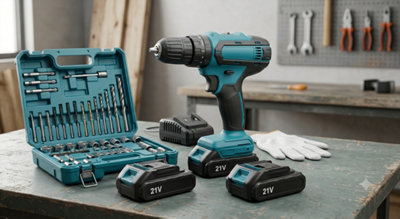  - Cordless Combi Drill Driver 21V With 2 BatteriesElectric Screwdriver Set