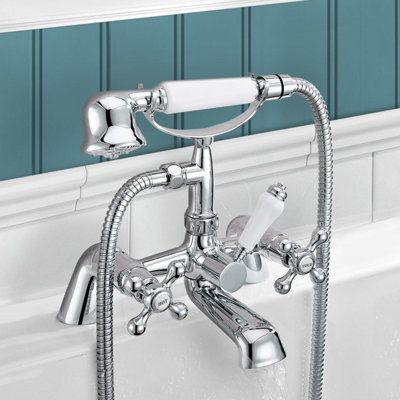 Victorian Traditional Freestanding Bath Shower Mixer Complete With Handset And Holder Chrome from B&Q
