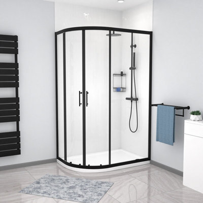 Nes Home  Lh 1200 X 800mm Matt Black Framed Offset Quadrant Shower Enclosure & Tray from B&Q