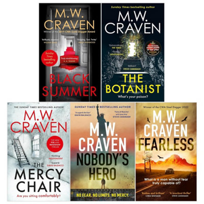 B&Q -  Washington Poe And Ben Koenig Series 5 Books Collection Set By M W Craven (Black SummerThe BotanistThe Mercy ChairFearless,