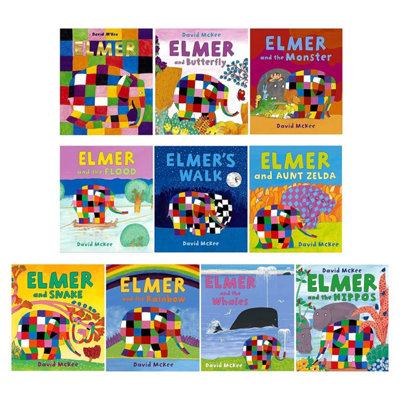 B&Q -  Elmer The Elephant 10 Book Collection SetChildren's Illustrated Picture Flats (ElmerElmer And ButterflyElmer And The Monste
