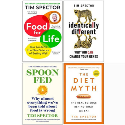 B&Q -  Tim Spector Collection 4 Books Set (Food For LifeIdentically DifferentSpoon-FedThe Diet Myth)