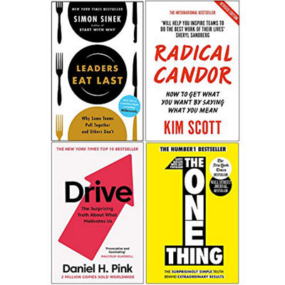 B&Q -  Leaders Eat LastRadical CandorDrive Daniel H. PinkThe One Thing 4 Books Collection Set