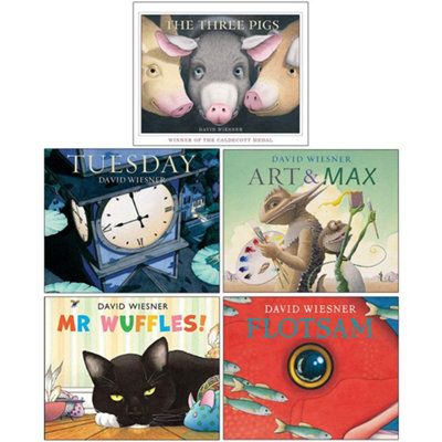 B&Q -  David Wiesner Collection 5 Books Set (The Three PigsTuesdayArt And MaxMr WufflesFlotsam)