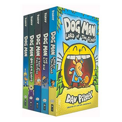 B&Q -  Dog Man Series 1-5 Books Collection Set By Dav Pilkey (Dog ManUnleashedA Tale Of Two KittiesDog Man And Cat KidLord Of