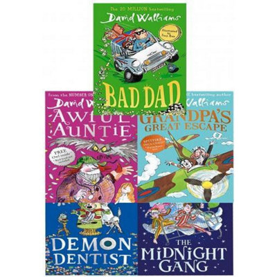 B&Q -  David Walliams 5 Books Set Collection (Series 2) (Midnight GangBad DadGrandpas Great EscapeAwful AuntieDemon Dentist)