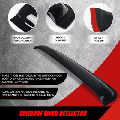 38.5 Inch Universal Moonroof Wind Deflector – Smoke Acrylic Rain Guard & Sun Shade For Cars, Trucks, SUVs