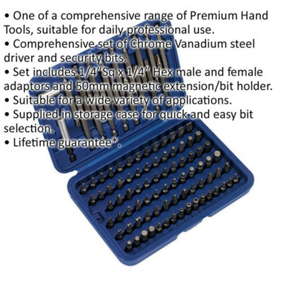 99 Piece Power Tool Security Bit Set - Long and Short Bits - Magnetic Extension