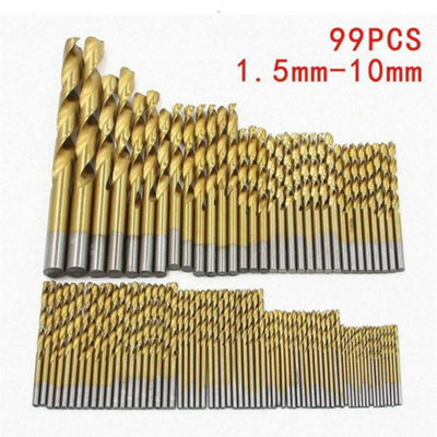 99 Piece Titanium Coated HSS Drill Bit Set for Wood, Metal & Plastic DIY