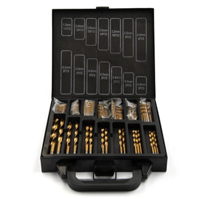 99 PIECE TITANIUM COATED HSS DRILL BIT SET FOR WOOD PLASTIC METAL WITH ...