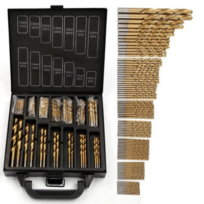 99 PIECE TITANIUM COATED HSS DRILL BIT SET FOR WOOD PLASTIC METAL WITH ...