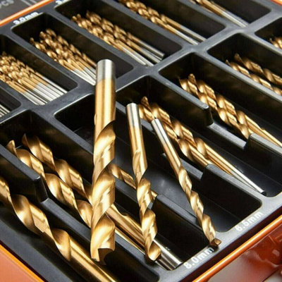 99 PIECE TITANIUM COATED HSS DRILL BIT SET FOR WOOD PLASTIC METAL WITH ...
