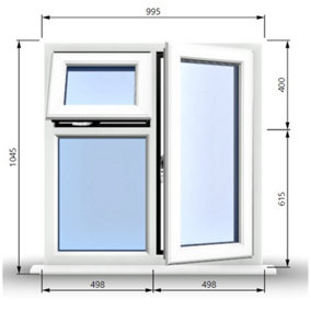 995mm (W) x 1045mm (H) PVCu StormProof  - 1 Opening Window (RIGHT) - Top Opening Window (LEFT) - Toughened Safety Glass - White