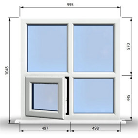 995mm (W) x 1045mm (H) PVCu StormProof Casement Window - 1 Bottom Opening (Left) -  White Internal & External