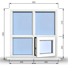 995mm (W) x 1045mm (H) PVCu StormProof Casement Window - 1 Bottom Opening (Right)  - White Internal & External