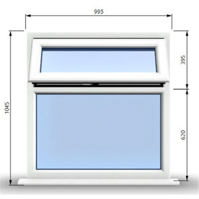 995mm (W) x 1045mm (H) PVCu StormProof Casement Window - 1 Top Opening Window - 70mm Cill - Chrome Handles -  White