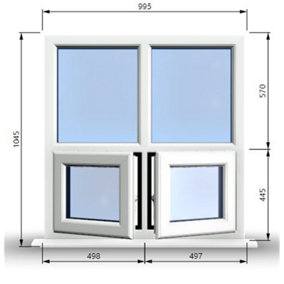 995mm (W) x 1045mm (H) PVCu StormProof Casement Window - 2 Bottom Opening Windows - Toughened Safety Glass - White