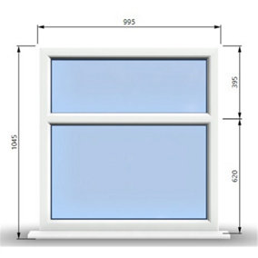 995mm (W) x 1045mm (H) PVCu StormProof Casement Window - 2 Horizontal Panes Non Opening Windows -  White Internal & External