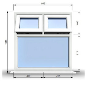995mm (W) x 1045mm (H) PVCu StormProof Casement Window - 2 Top Opening Windows -  Toughened Safety Glass - White