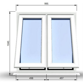 995mm (W) x 1045mm (H) PVCu StormProof Casement Window - 2 Vertical Bottom Opening Windows -  White Internal & External