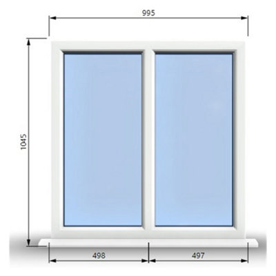 995mm (W) x 1045mm (H) PVCu StormProof Casement Window - 2 Vertical Panes Non Opening Windows -  White Internal & External