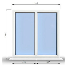 995mm (W) x 1045mm (H) PVCu StormProof Casement Window - 2 Vertical Panes Non Opening Windows -  White Internal & External