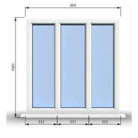 995mm (W) x 1045mm (H) PVCu StormProof Casement Window - 3 Panes Non Opening Window -  White Internal & External
