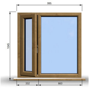 995mm (W) x 1045mm (H) Wooden Stormproof Window - 1/3 Left Opening Window - Toughened Safety Glass