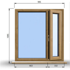 995mm (W) x 1045mm (H) Wooden Stormproof Window - 1/3 Right Opening Window - Toughened Safety Glass