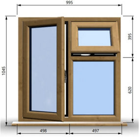 995mm (W) x 1045mm (H) Wooden Stormproof Window - 1 Opening Window (LEFT) - Top Opening Window (RIGHT) - Toughened Safety Glass