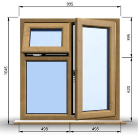 995mm (W) x 1045mm (H) Wooden Stormproof Window - 1 Opening Window (RIGHT) - Top Opening Window (LEFT) - Toughened Safety Glass