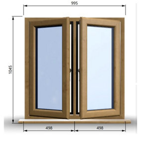 995mm (W) x 1045mm (H) Wooden Stormproof Window - 2 Opening Windows (Left & Right) - Toughened Safety Glass