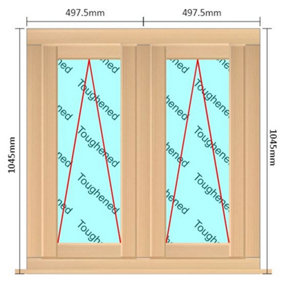 995mm (W) x 1045mm (H) Wooden Stormproof Window - 2 Opening Windows (Opening from Bottom) - Toughened Safety Glass