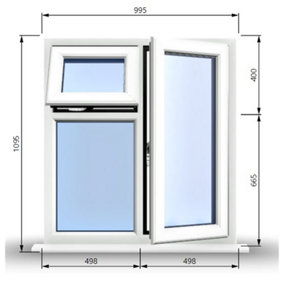 995mm (W) x 1095mm (H) PVCu StormProof  - 1 Opening Window (RIGHT) - Top Opening Window (LEFT) - Toughened Safety Glass - White